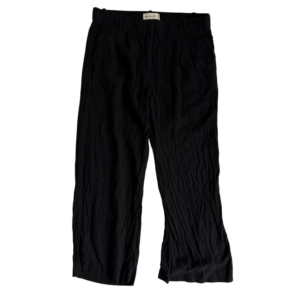 Abercrombie & Fitch Linen Blend Pants Women Black Wide Leg Pleated Trousers 10S